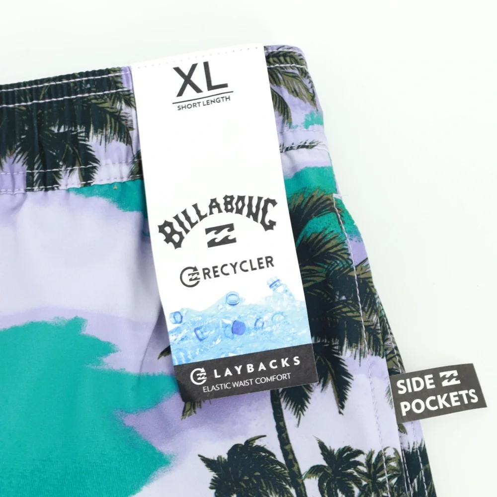 Billabong Sundays Layback Recycler Board Shorts XL Tropical Palm‎ Tree Beach